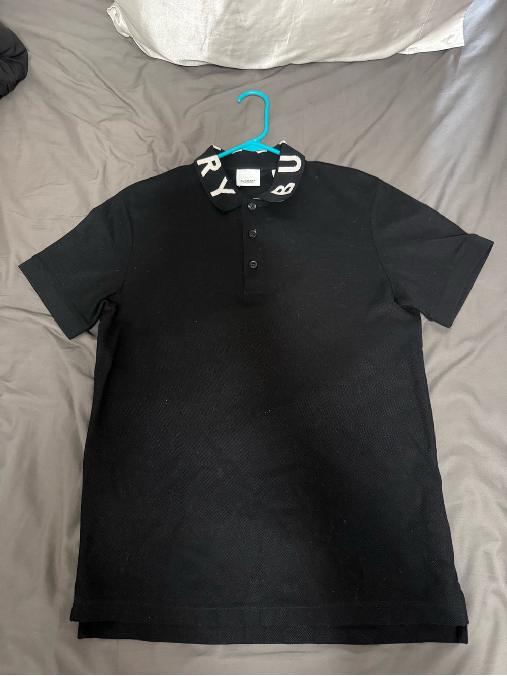 Burberry Black Polo with Contrasting White Logo Collar